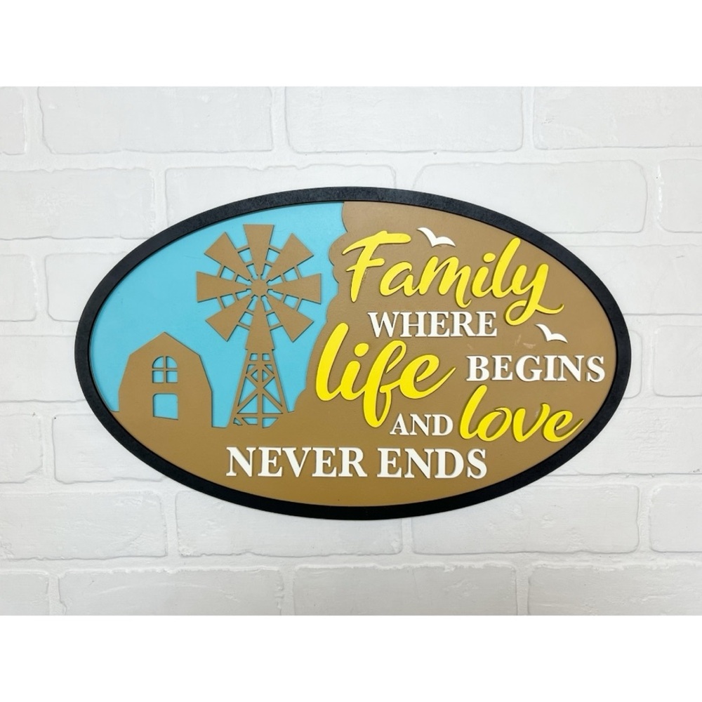 Family Farm Inspired Oval Sign 18X10.75 3D Layered Wood Handcrafted Hand Painted